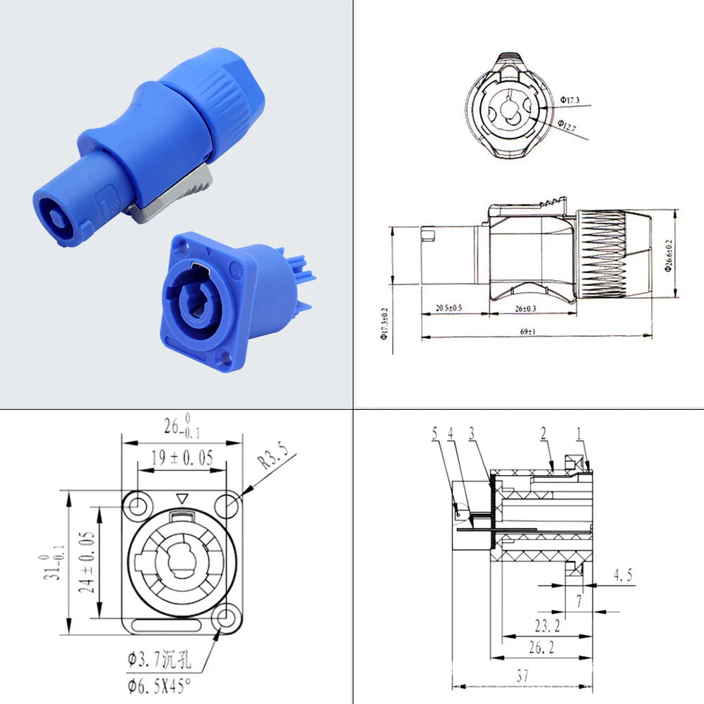 Powercon 3-Pin Locking Power Connector 20A 250V