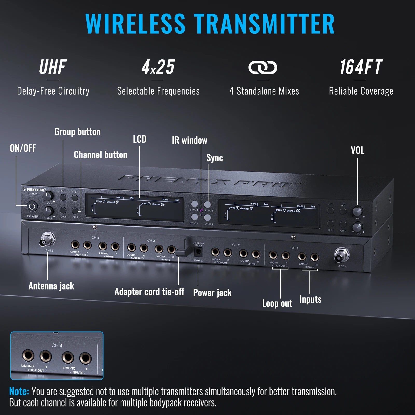 Phenyx Pro PTM-33 4-Channel Mono Wireless IEM System