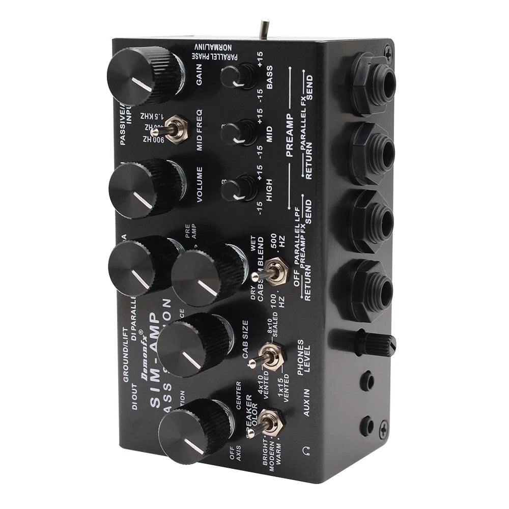Direct bass preamp, power amp simulation and stereo cab sim with DI output
