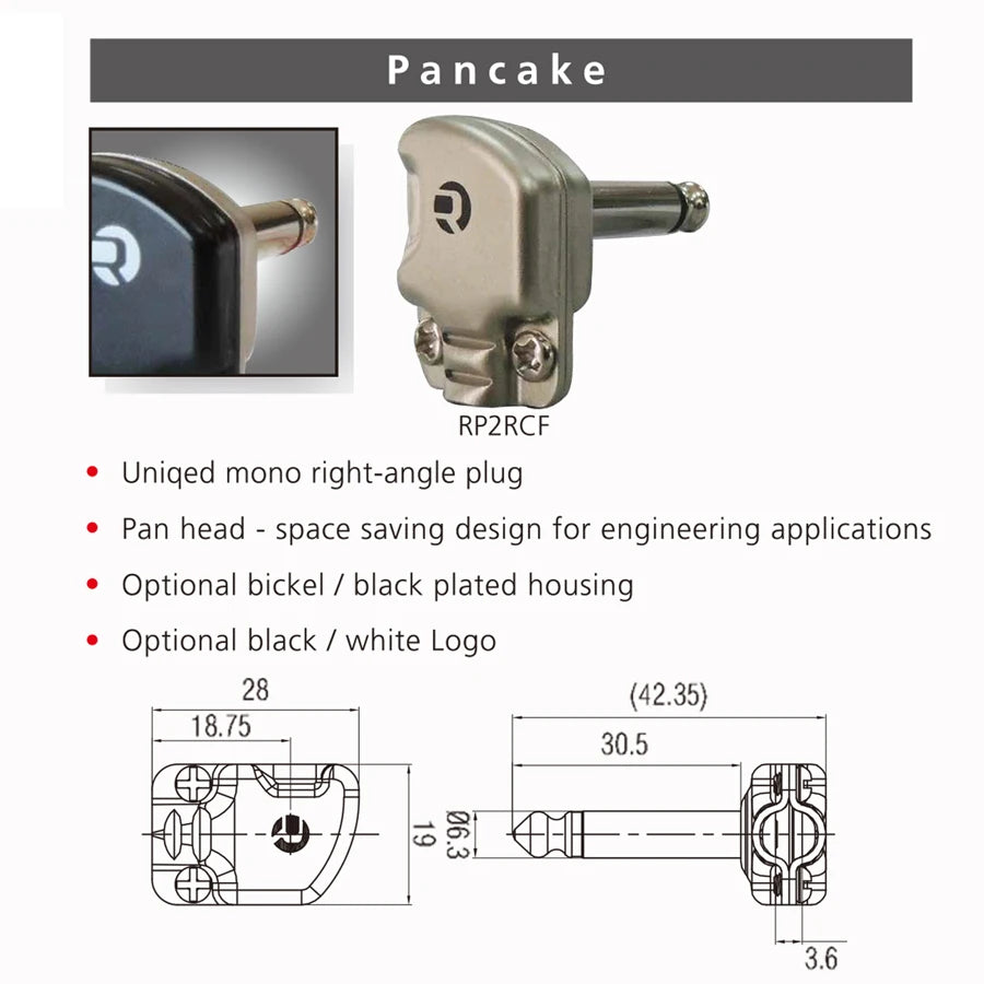 REAN 6.35 mm Right-Angle TS Pancake Plugs