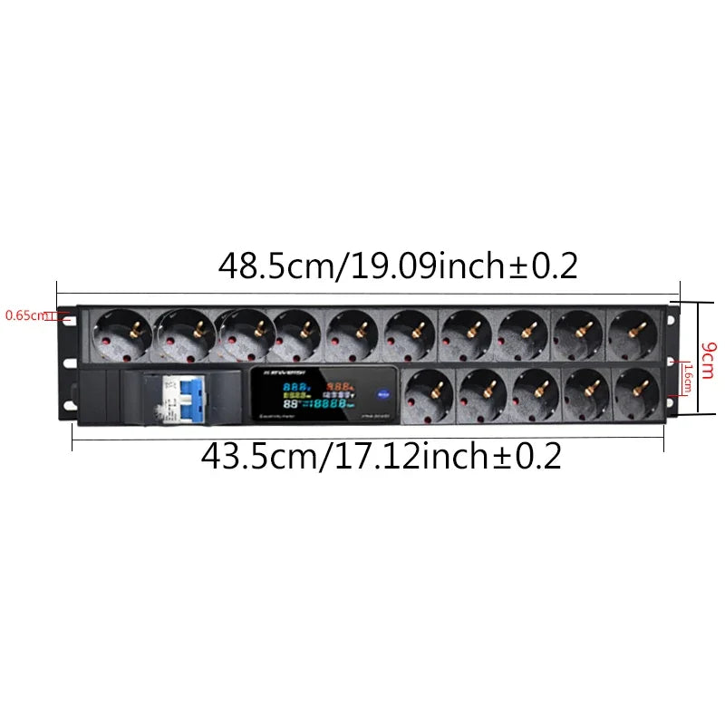 19" Rack Mount 2U PDU Power Strip with Meter