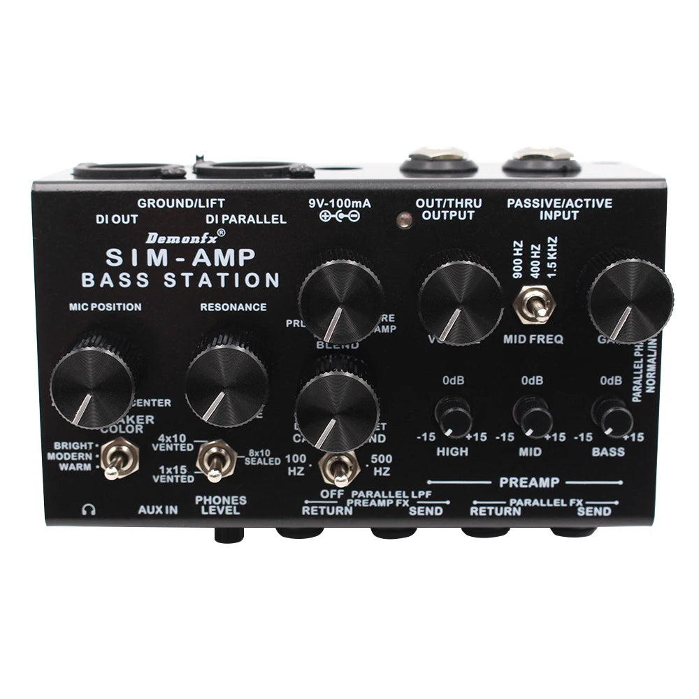 Direct bass preamp, power amp simulation and stereo cab sim with DI output