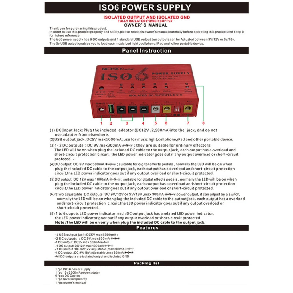 Mosky ISO-6 Pedal Power Supply
