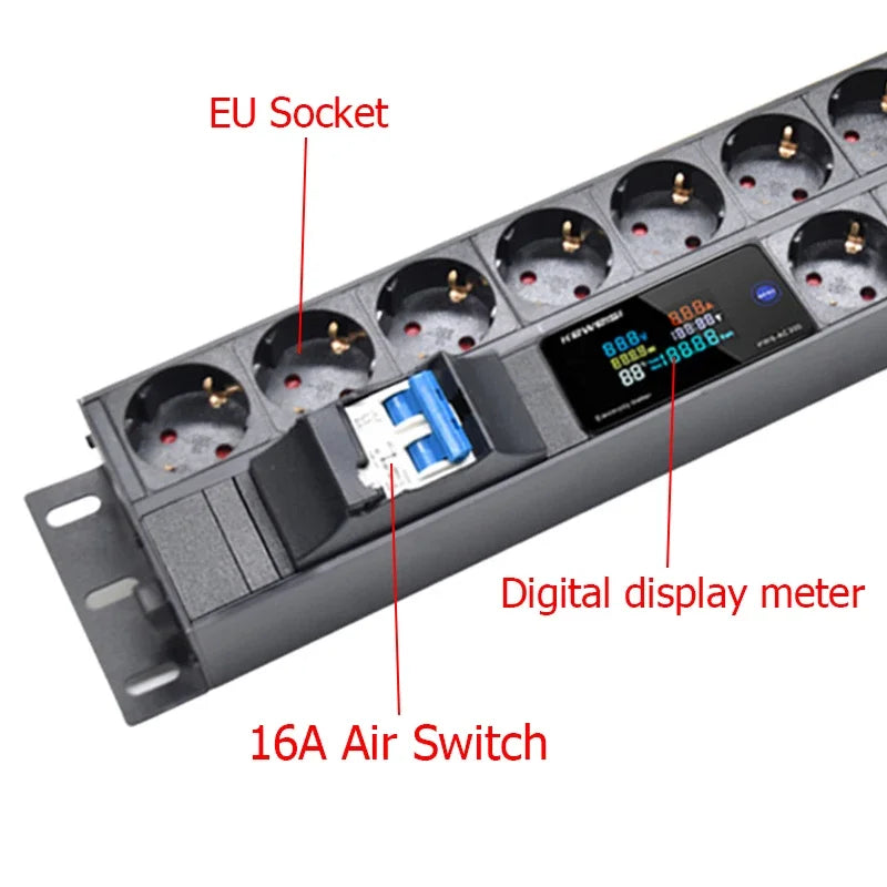 19" Rack Mount 2U PDU Power Strip with Meter