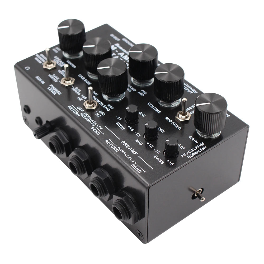 Direct bass preamp, power amp simulation and stereo cab sim with DI output