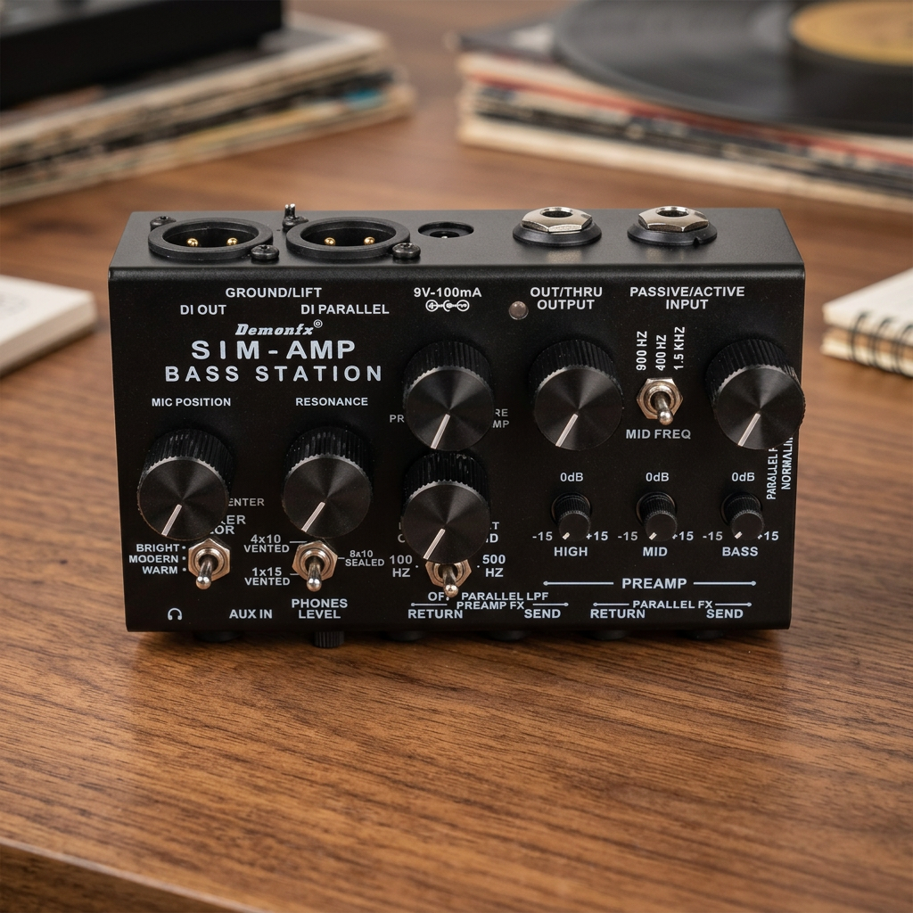 Direct bass preamp, power amp simulation and stereo cab sim with DI output