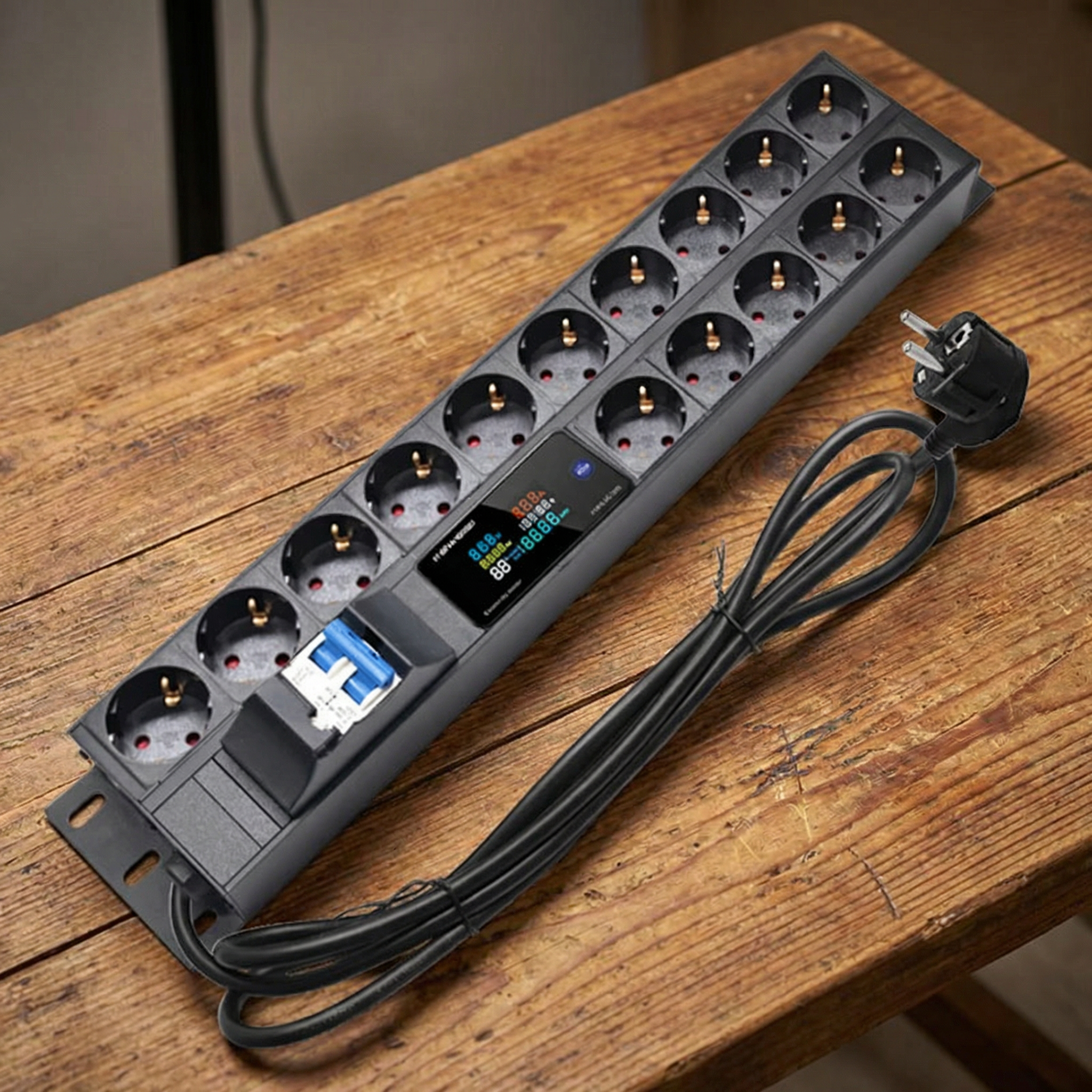 19" Rack Mount 2U PDU Power Strip with Meter